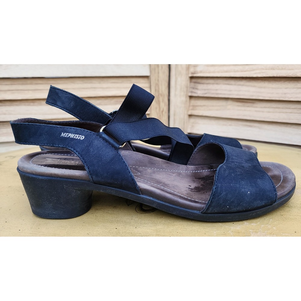 Mephisto EU 40 US 9 9.5 Navy Blue Leather Slingback Block Heel Sandals Comfort